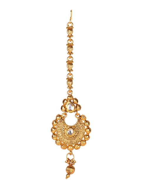 

ANIKAS CREATION Women Gold-Plated & Red Kundan Embellished Maang Tikka