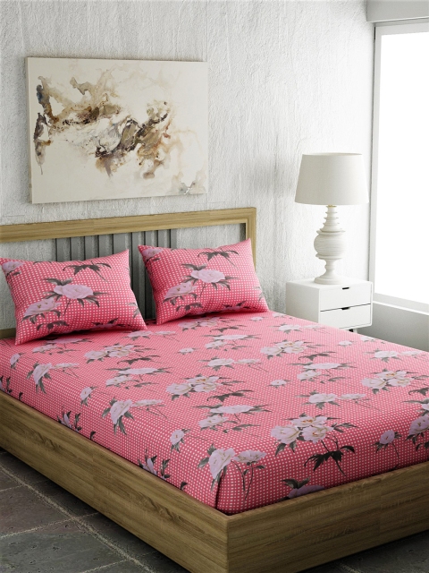 

EverHOME Pink Floral 210 TC Cotton 1 Extra Large Bedsheet with 2 Pillow Covers