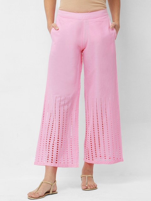

Naari Women Pink Embroidered Straight Palazzos