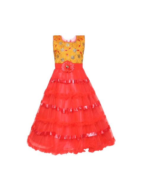 

Aarika Girls Yellow & Red Maxi Silk Dress