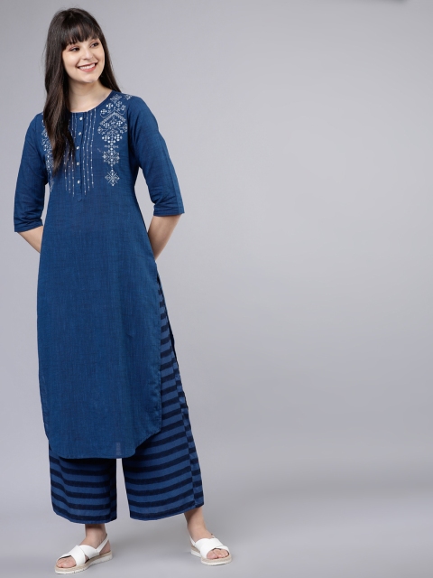 

Vishudh Women Blue Embroidered Kurta with Palazzos