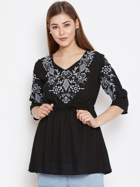 

Fizera Womens Black Embroidered Rayon Tunic