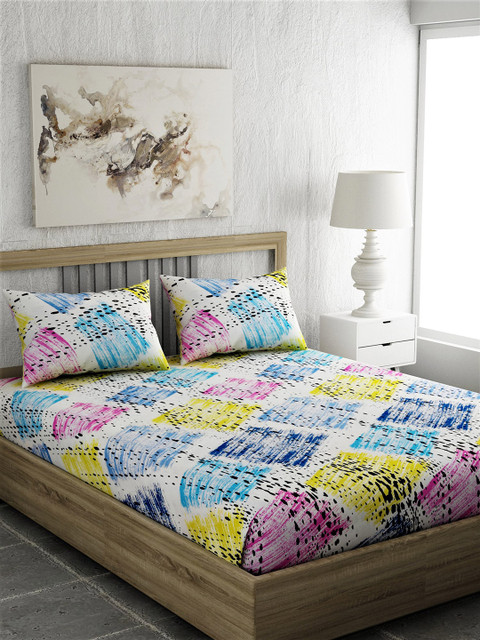 

EverHOME Multicoloured Abstract 210 TC Cotton 1 Queen Bedsheet with 2 Pillow Covers, Multi