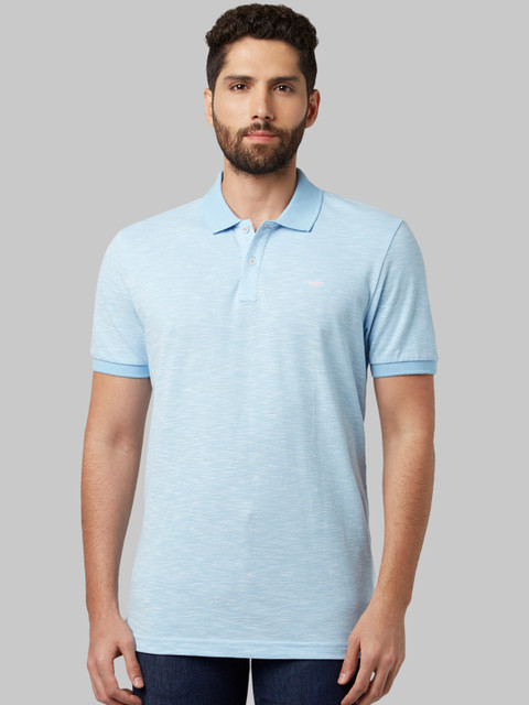 

Park Avenue Men Blue Solid Polo Collar T-shirt