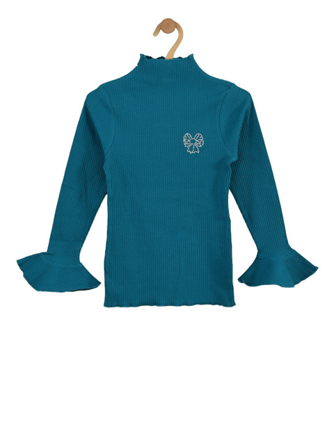 

Stupid Cupid Girls Teal Blue Solid Knitted Top