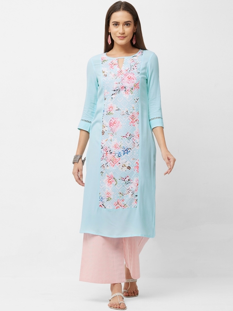 

NAARI Women Blue Floral Print Straight Kurta