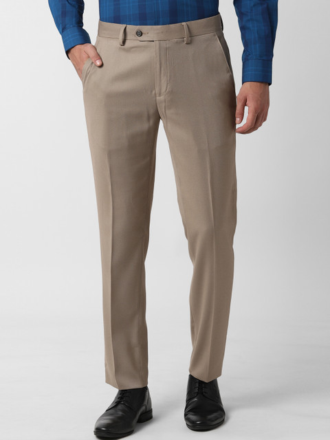 

Peter England Men Khaki Slim Fit Self Design Formal Trousers