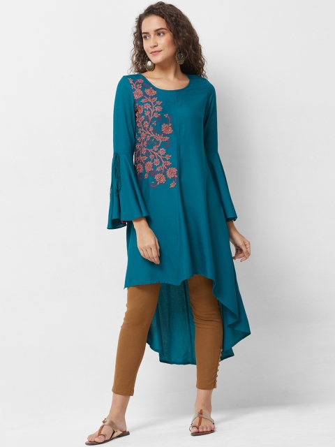 

NAARI Women Blue Embroidered Straight Kurta