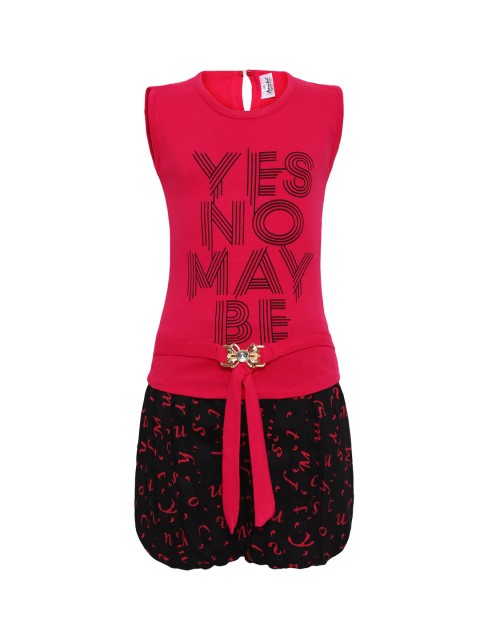 

Aarika Girls Pink & Black Printed Top with Shorts