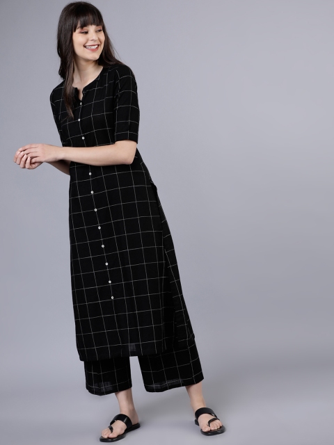 

Vishudh Women Black Printed Kurta with Palazzos