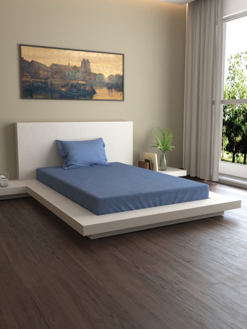 

MARK HOME Blue Solid 400 TC Organic Cotton 1 Single Bedsheet with 1 Pillow Cover