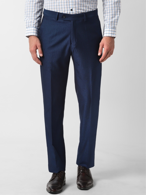 

Peter England Men Navy Blue Slim Fit Self Design Formal Trousers