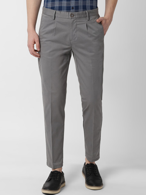 

Peter England Casuals Men Grey Tapered Fit Solid Regular Trousers
