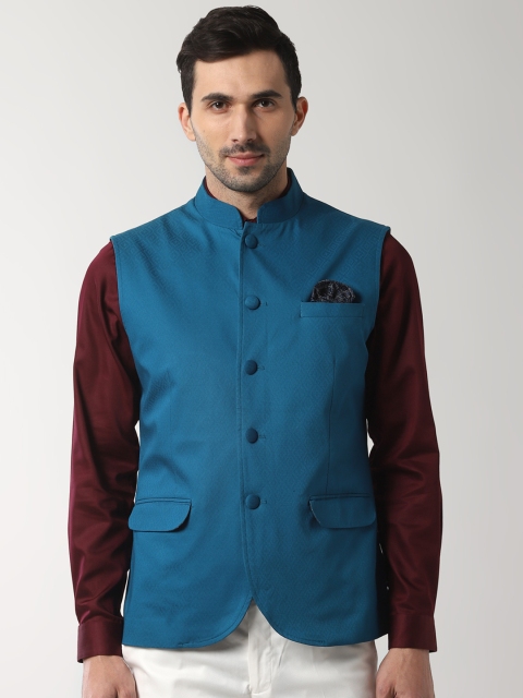 

Peter England Men Blue Solid Woven Pure Cotton Nehru Jacket