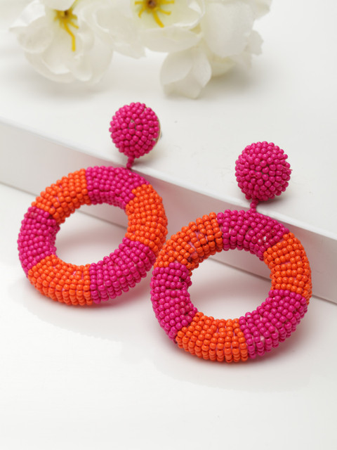 

AVANT-GARDE PARIS Pink & Orange Circular Handmade Drop Earrings