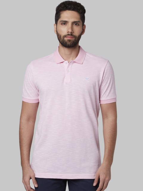 

Park Avenue Men Pink Solid Polo Collar T-shirt