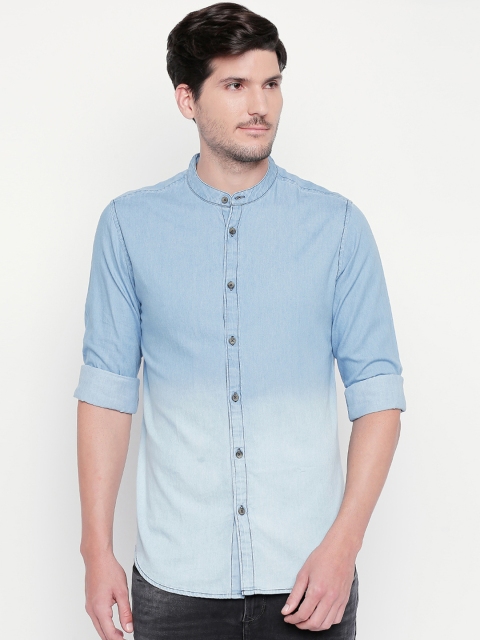 

Dennis Lingo Men Blue Modern Slim Fit Colourblocked Casual Shirt