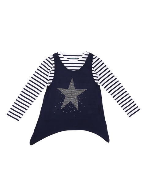 

Pantaloons Junior Girls Navy Blue Striped Round Neck T-shirt
