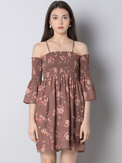 

FabAlley Women Brown Floral Print Fit and Flare Dress