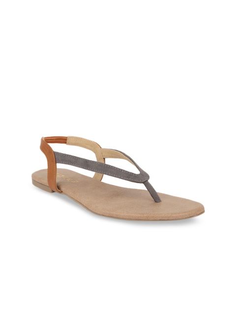 

SOLES Women Grey Solid Open Toe Flats