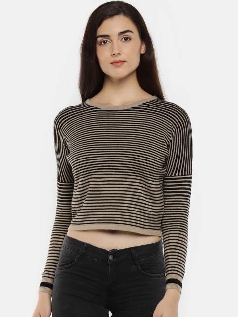 

Manola Women Beige & Black Striped Cropped Pullover