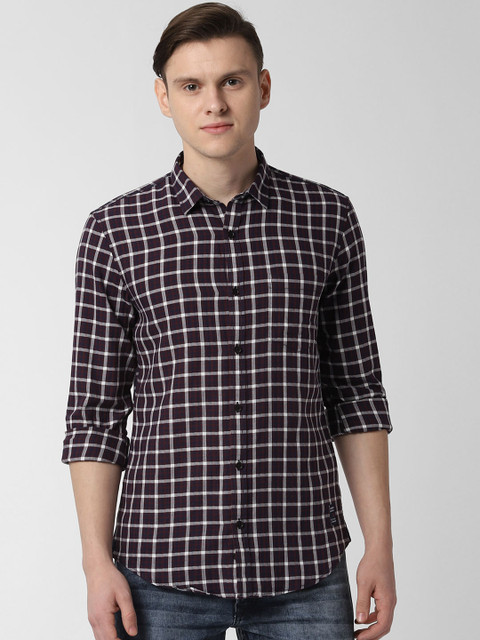 

Peter England Casuals Men Maroon & Grey Slim Fit Checked Casual Shirt