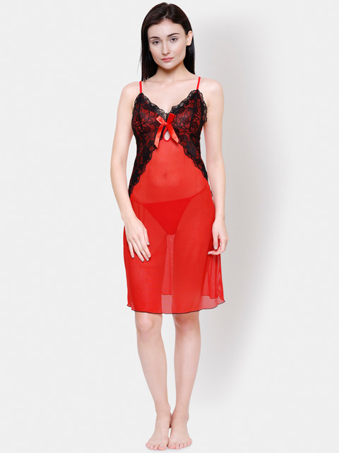 

Ms.Lingies Red Self Design Baby Doll MS020