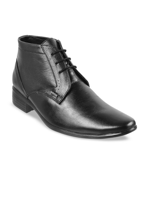 

Mochi Men Black Solid Leather High-Top Formal Derbys