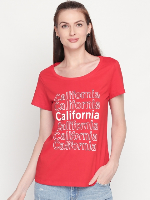 

Honey by Pantaloons Women Red Printed Round Neck Pure Cotton T-shirt