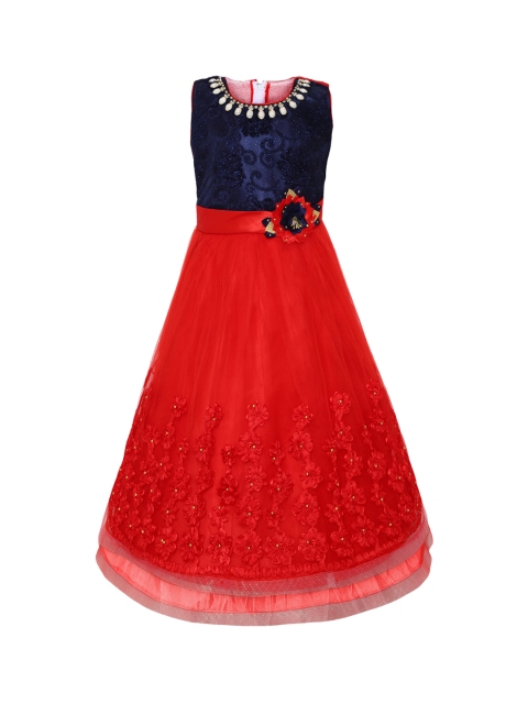 

Aarika Girls Red & Navy Blue Fit and Flare Dress
