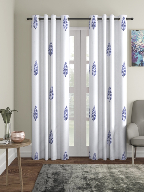 Home Sizzler Blue & White Set of 2 Door Printed Hand Block Printed Curtains