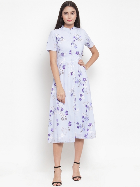 

Magnetic Designs Women Blue Floral Printed Fit and Flare Dress