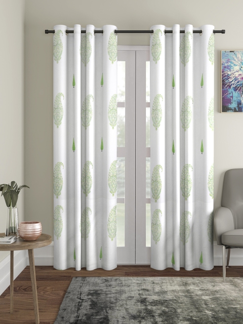 

Home Sizzler White & Green Set of 2 Long Door Curtains