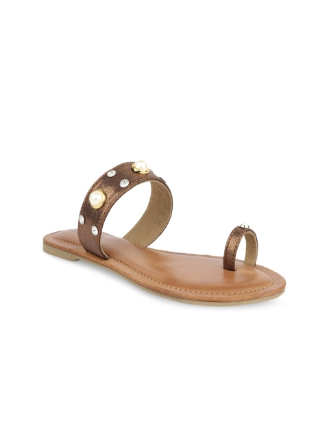 

SOLES Women Bronze-Toned Solid One Toe Flats