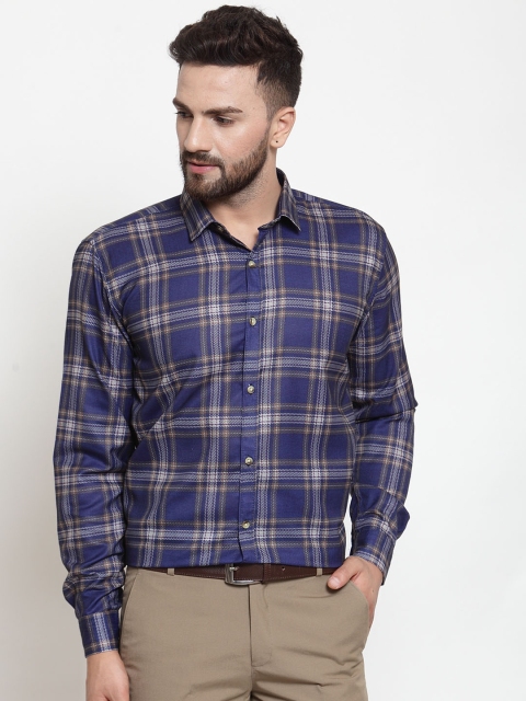

JAINISH Men Blue Classic Slim Fit Checked Formal Shirt