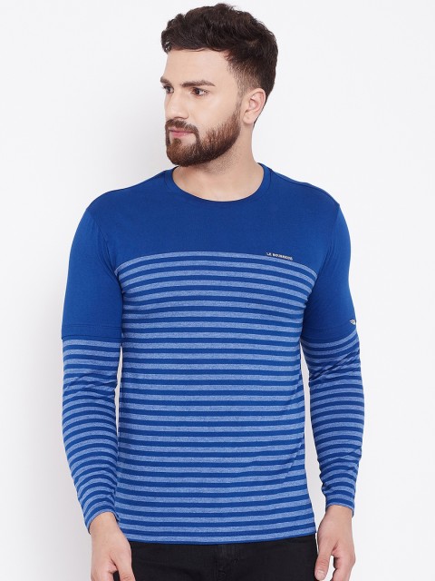 

LE BOURGEOIS Men Blue Striped Round Neck T-shirt