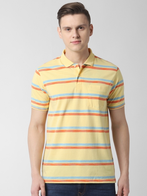 

Peter England Casuals Men Yellow Striped Polo Collar T-shirt