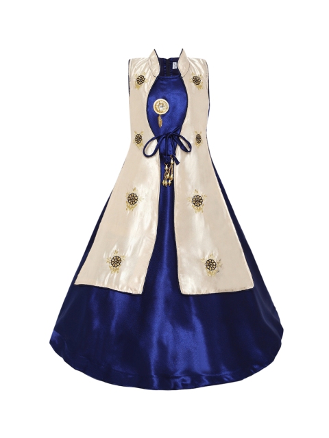 

Aarika Girls Beige & Blue Colourblocked Layered Maxi Dress