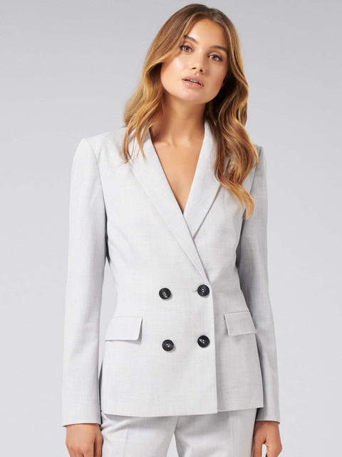 

Forever New Women Grey Solid Double-Breasted Jacket