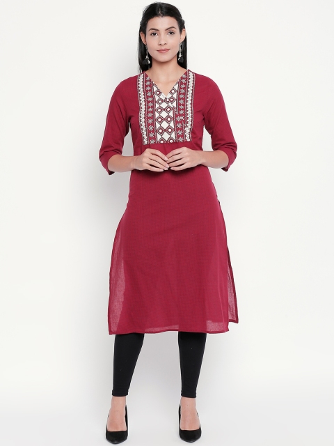 

RANGMANCH BY PANTALOONS Women Red Yoke Design Straight Kurta