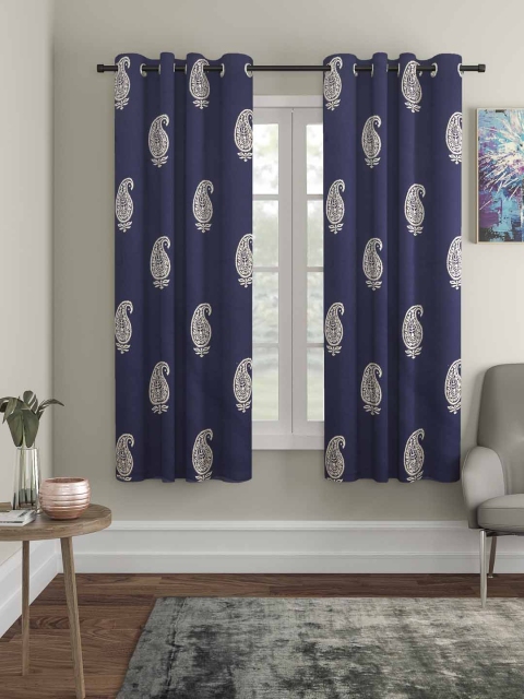 

Home Sizzler Blue & Silver-Toned Set of 2 Window Curtains