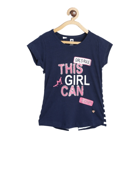 

612 league Girls Blue Printed Pure Cotton Top