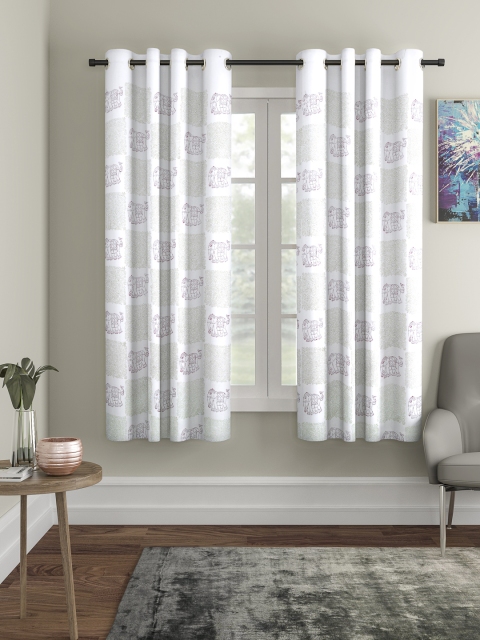 

Home Sizzler Green & White Set of 2 Window Curtains