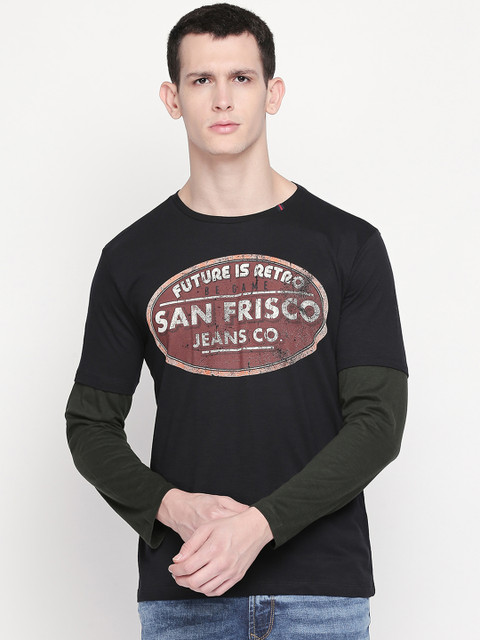 

SF JEANS by Pantaloons Men Black Printed Round Neck Pure Cotton T-shirt