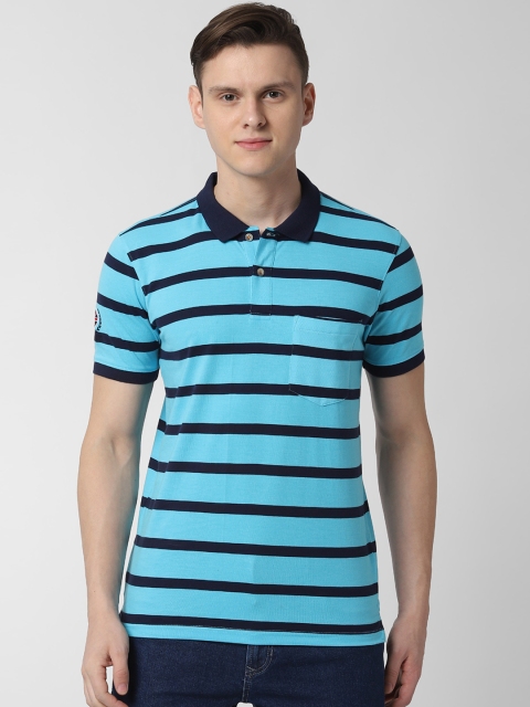

Peter England Casuals Men Blue Striped Polo Collar T-shirt