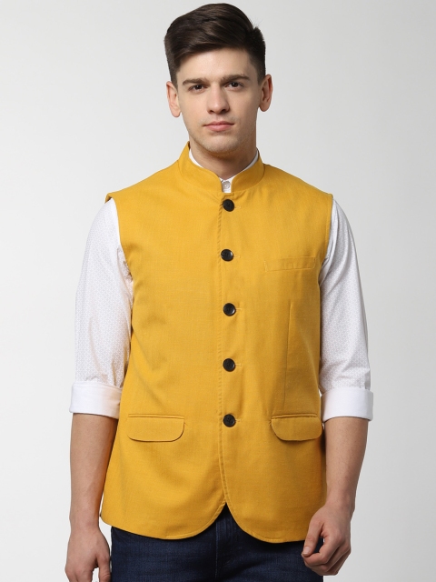 

Peter England Men Yellow Solid Woven Nehru Jacket