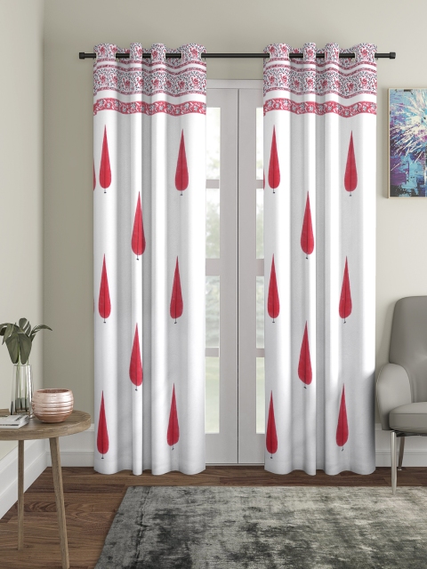 

Home Sizzler Red & White Set of 2 Door Printed Hand Block Printed Curtains