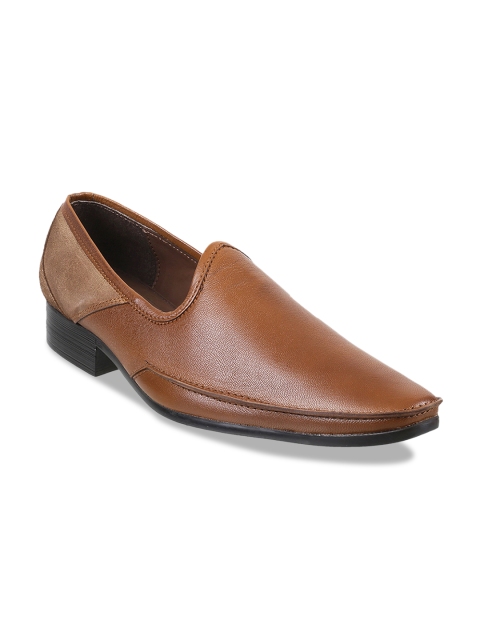 

Mochi Men Tan Brown Textured Leather Formal Slip-On Shoes