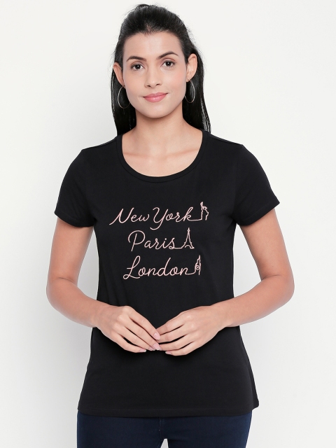 

Honey by Pantaloons Women Black Printed Round Neck T-shirt