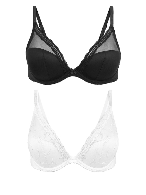 

Marks & Spencer Set of 2 Black & White Solid Underwired Non Padded Everyday Bras